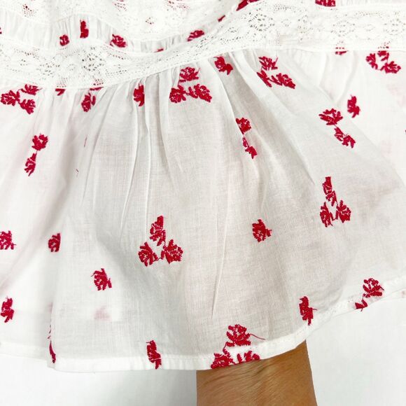 Free People Beautiful Fleur White Pink Floral Embroidered Peasant Top Large - Picture 9 of 11